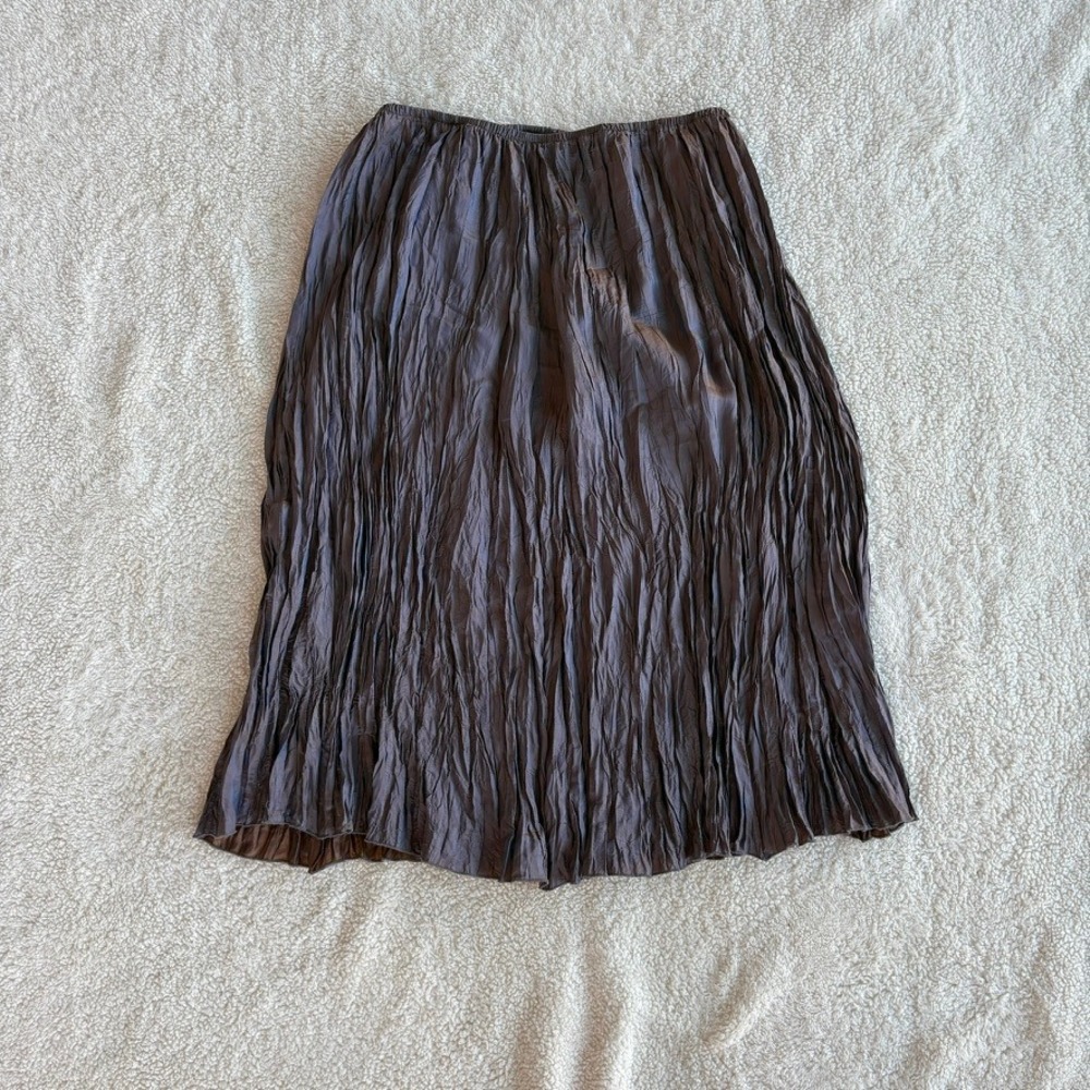 Vtg Lee Andersen Iridescent Crinkle Midi Skirt Elastic Waist Made in USA Small